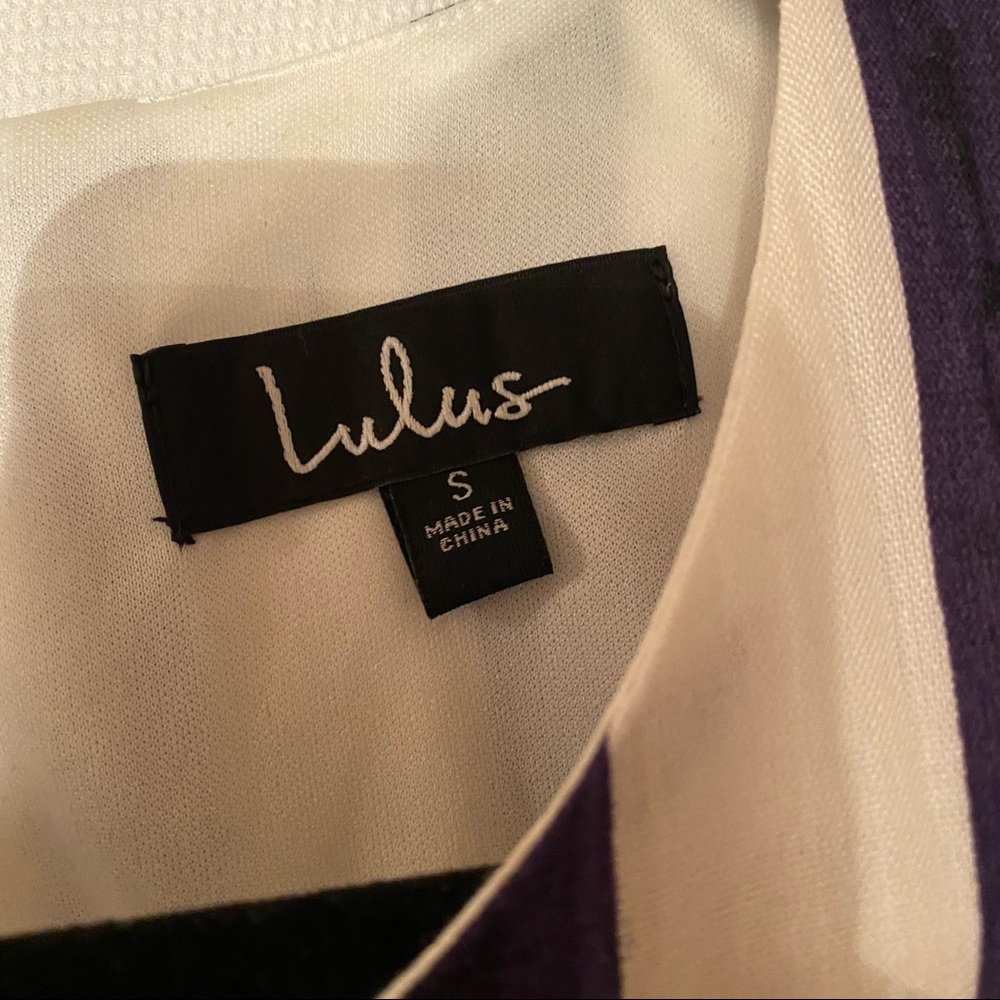 Lulu’s navy stripe geometric print shift dress - Picture 6 of 9